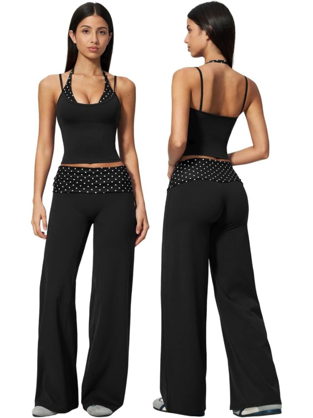 Stylish Women's Two-Piece Workout Set | Striped Tank & Wide Leg Yoga Pants